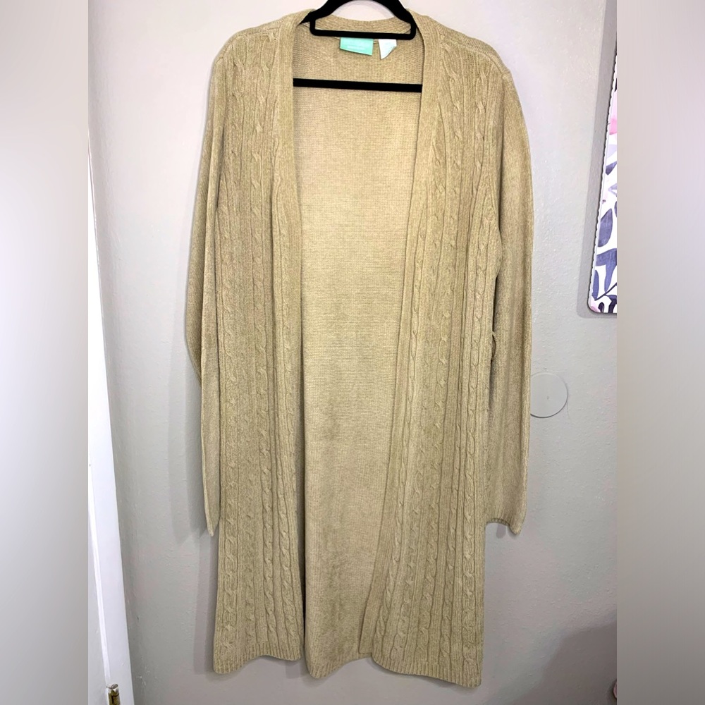 Tan Super soft Cardigan 220 Hickory Blair.com long cardigan size medium
